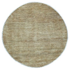 6'x6' Khaki Brown Plain Solid Pattern Hand Knots Rugs Ghazni Wool Round