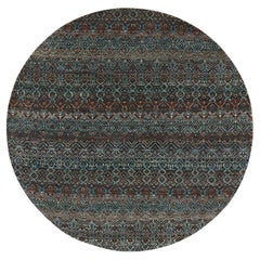 6'x6' Kobicha Marrone 100% Lana Peluche Annodata a Mano Kohinoor Herrita Tappeto Rotondo