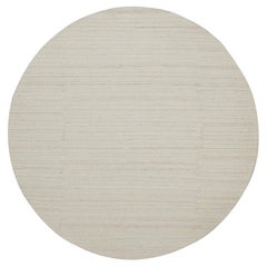 6'x6' Lace White Pure Wool Hand Knotted Modern Piled Flat Weave Round Rug