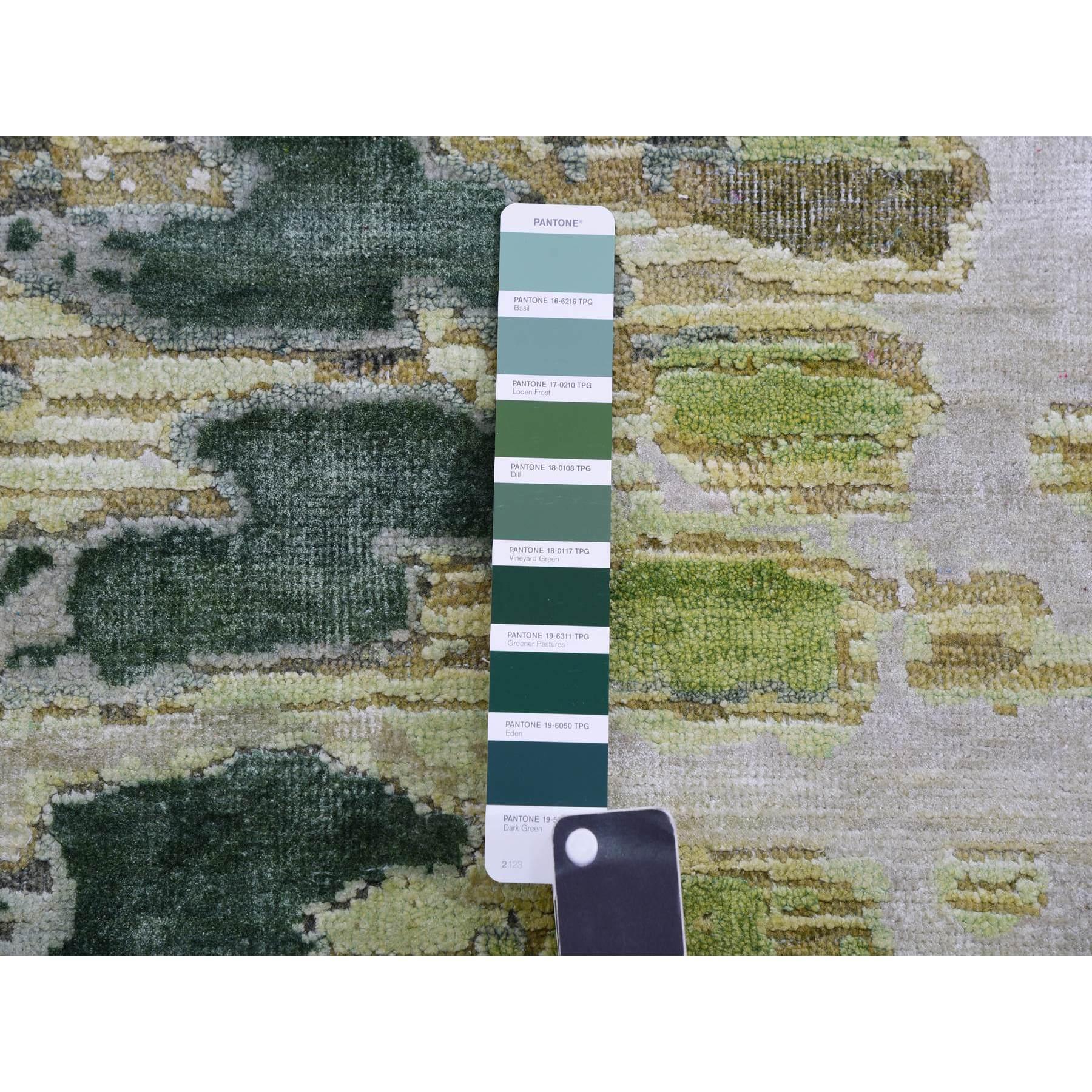 Indien 6'x6' Lafayette Vert Crocodile Safari Design Soie Noué à la main Tapis d'Orient en vente