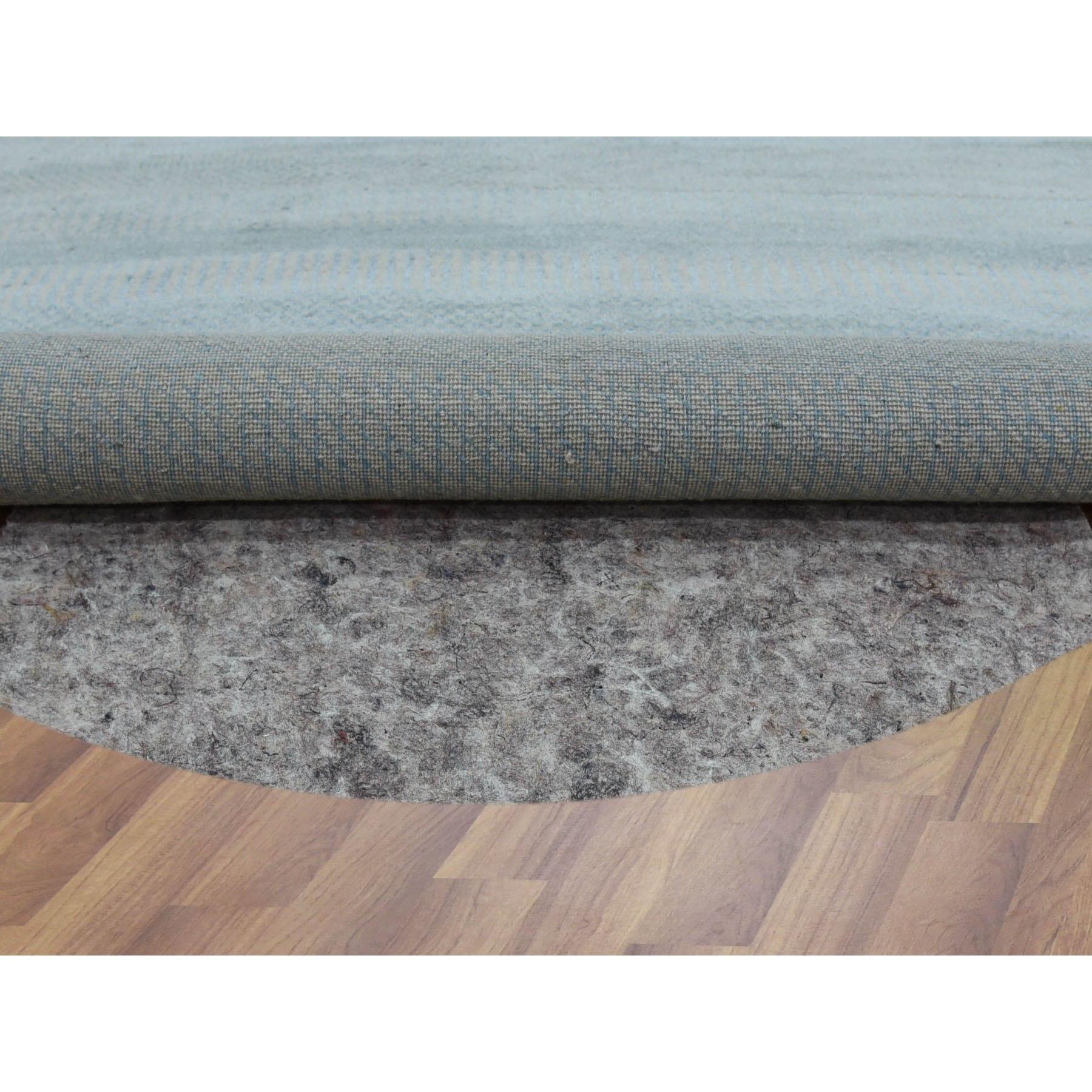 Indian 6'x6' Light Blue Wool and Silk Hand Knotted Modern Grass Design Round Rug For Sale