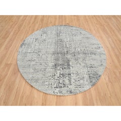 6'x6' Gris Claro, Diseño Moderno, Lana Natural, Alfombra Redonda Anudada a Mano