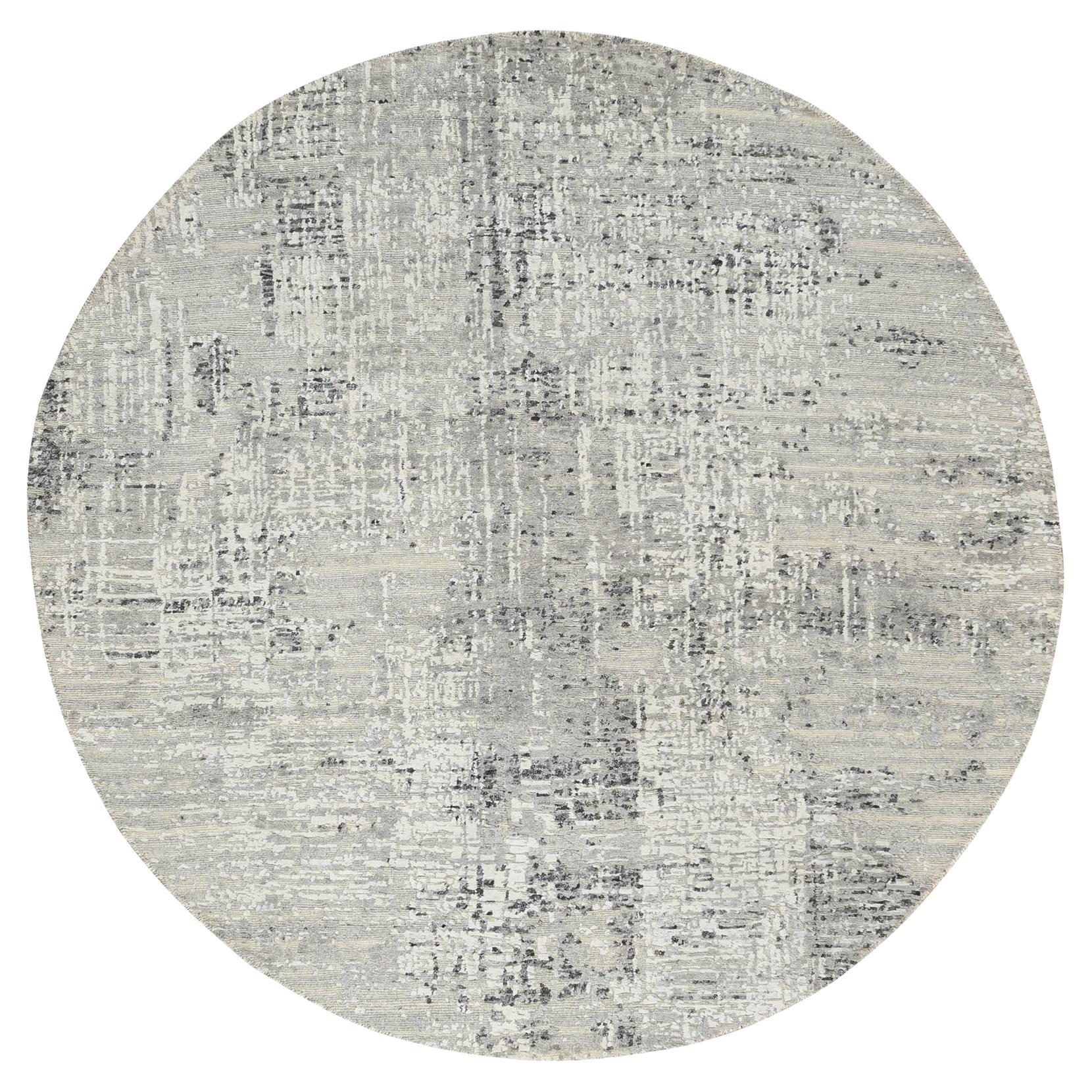 6'x6' Light Gray, Modern Design, Natural Wool, Hand Knotted Round Rug
