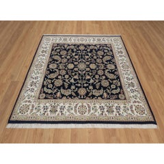 6'x6' Mitternachtsblau Nain Blume Design Hand geknüpft Wolle & Seide Quadrat Teppich
