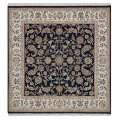 6'x6' Mitternachtsblau Nain Blume Design Hand geknüpft Wolle & Seide Quadrat Teppich