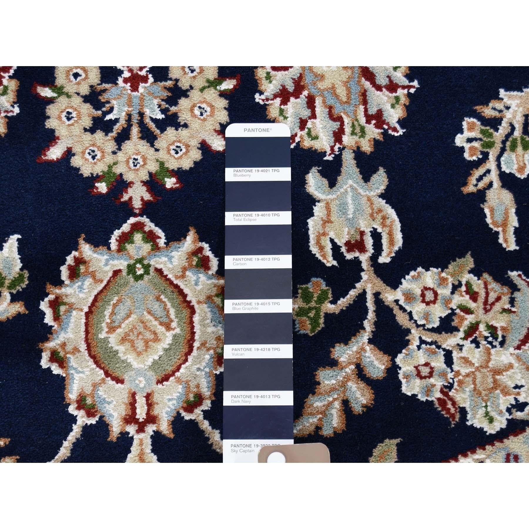 Alfombra Redonda Anudada a Mano de Lana Pura con Diseño Floral Medallón Nain Azul Medianoche 6'x6' Indio en venta