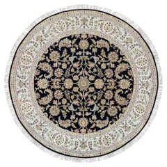 6'x6' Mitternachtsblau Weiche Wolle Handgeknüpft Nain Design 250 KPSI Rundteppich