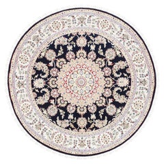 6'x6' Nain Pure Wool Center Medallion Design 250 KPSI Blue Hand Knotted Rug