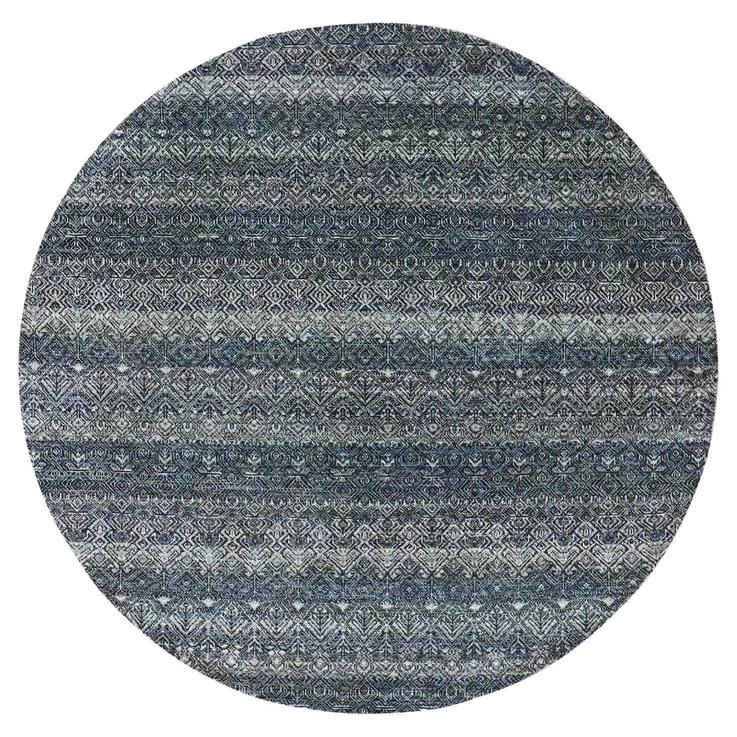 Tappeto rotondo 6'x6' Onyx Gray annodato a mano in lana 100% Plush Herrita