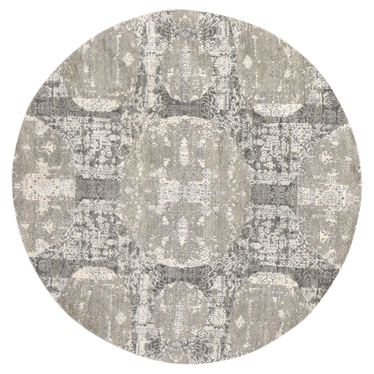 6'x6' Pastel Gray Jewellery Design Wool and Pure Silk Hand Knotted Round Rug