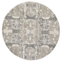 6'x6' Pastel Gray Jewellery Design Wool and Pure Silk Hand Knotted Round Rug