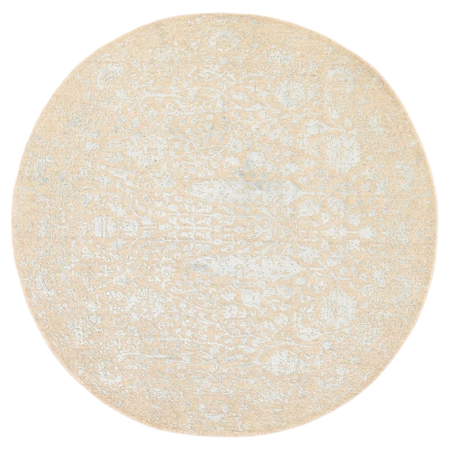 6'x6' Peach Color Broken Cypress Tree Design Wool and Silk Hand Loomed Rug For Sale