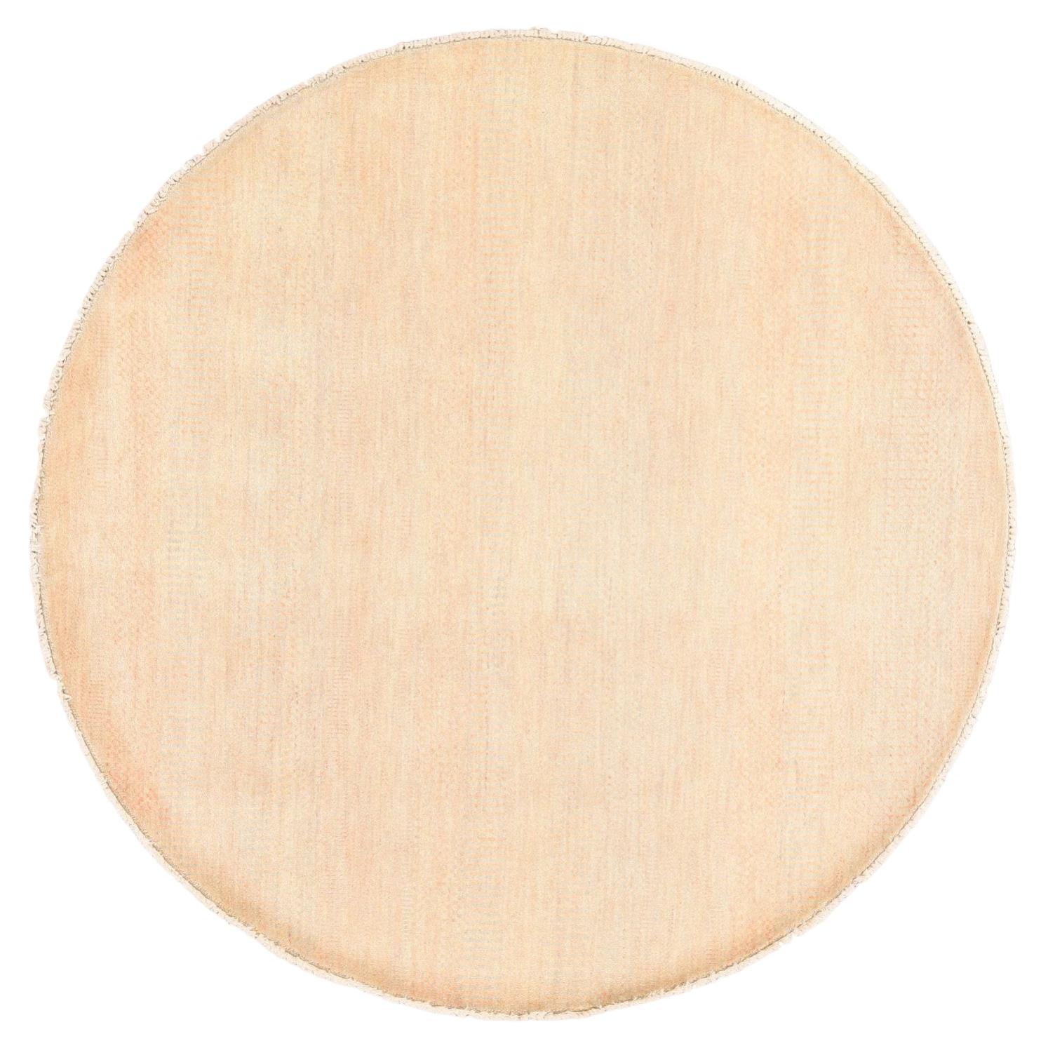 6'x6' Peach Color Modern Grass Design Wool & Silk Hand Knotted Round Rug For Sale