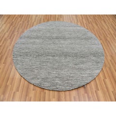 6'x6' Perfect Gray Undyed Wool Modern Grass Design Hand Knotted Round Rug