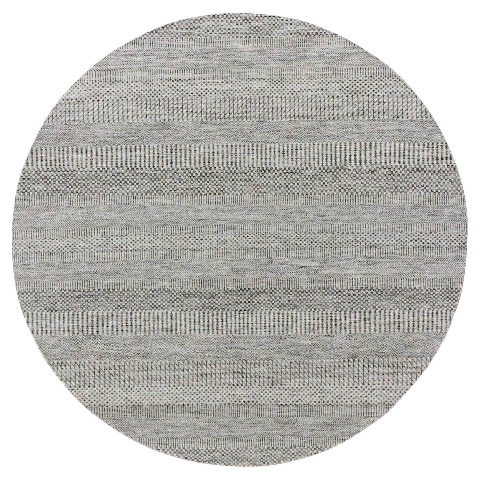 6'x6' Perfect Gray Undyed Wool Modern Grass Design Hand Knotted Round Rug