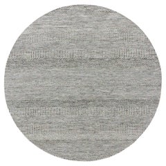 6'x6' Perfect Gray Undyed Wool Modern Grass Design Hand Knotted Round Rug