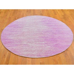 6'x6' Pink Pure Wool Ombre Design Thick and Plush Hand Knotted Round Rug