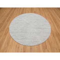 6'x6' Platinum Gray, Modern, Undyed Natural Wool Hand Knotted Round Rug
