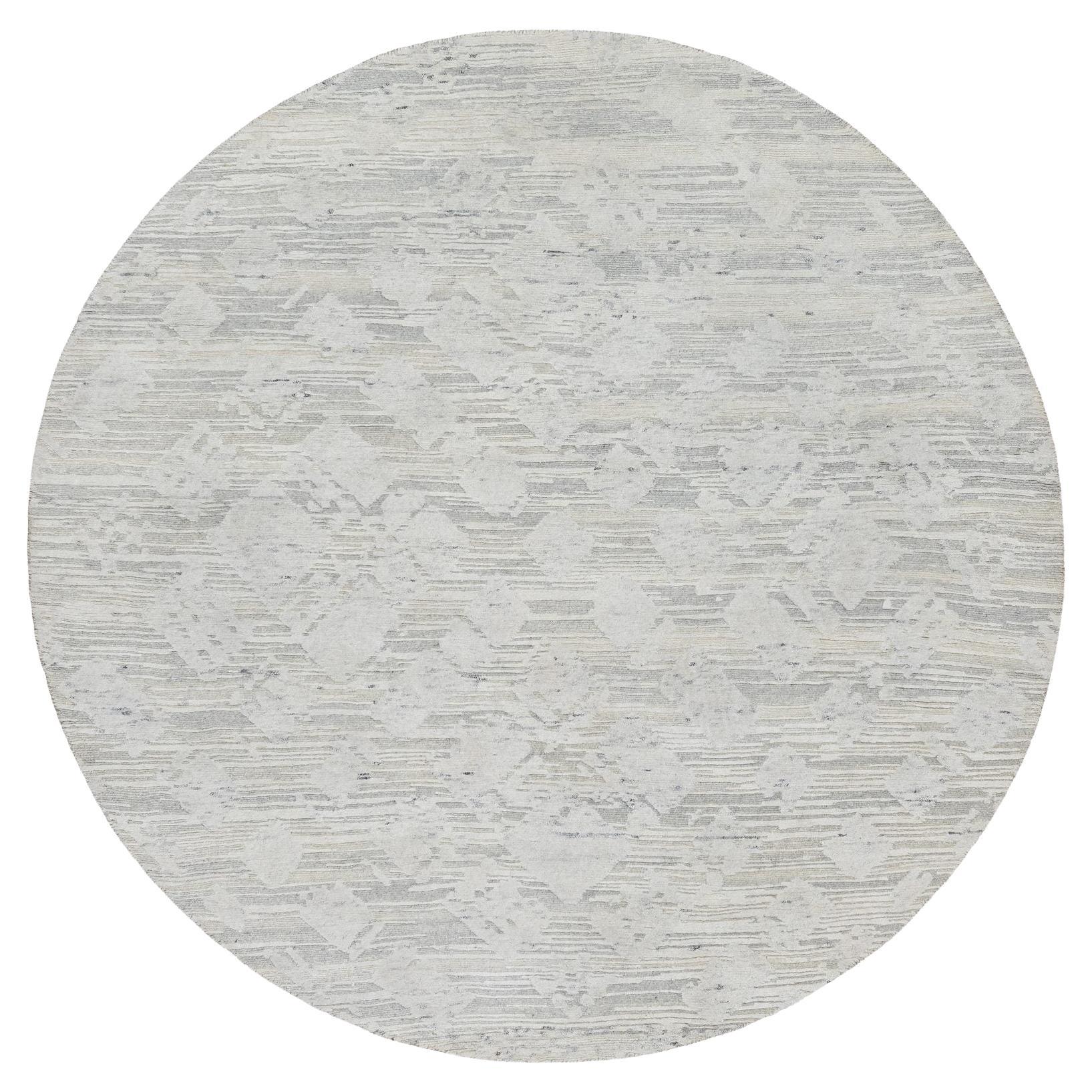6'x6' Platinum Gray, Modern, Undyed Natural Wool Hand Knotted Round Rug