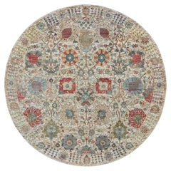 6'x6' Porcelain White Silk and Wool Hand Knotted Tebraz Vase Round Rugs