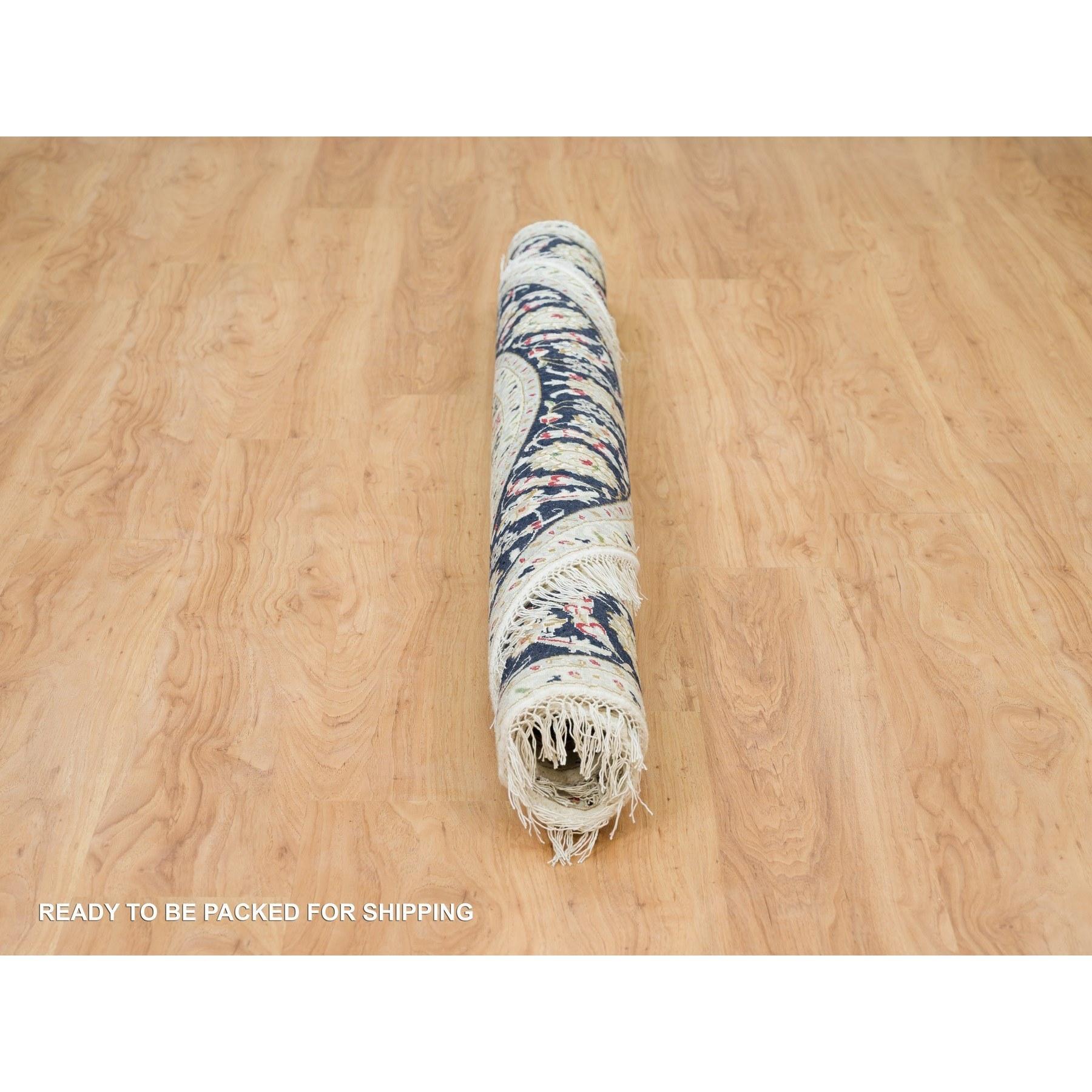 6'x6' Pulverweißer, handgeknüpfter, Nain-Design, 250 KPSI runder Teppich aus weicher Wolle in Pulverweiß im Zustand „Neu“ im Angebot in Carlstadt, NJ