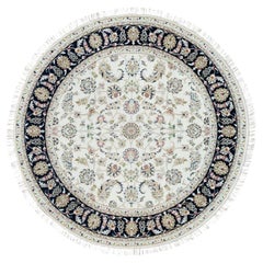 6'x6' Powder White, noué à la main, Nain Design, 250 KPSI Tapis rond en laine douce