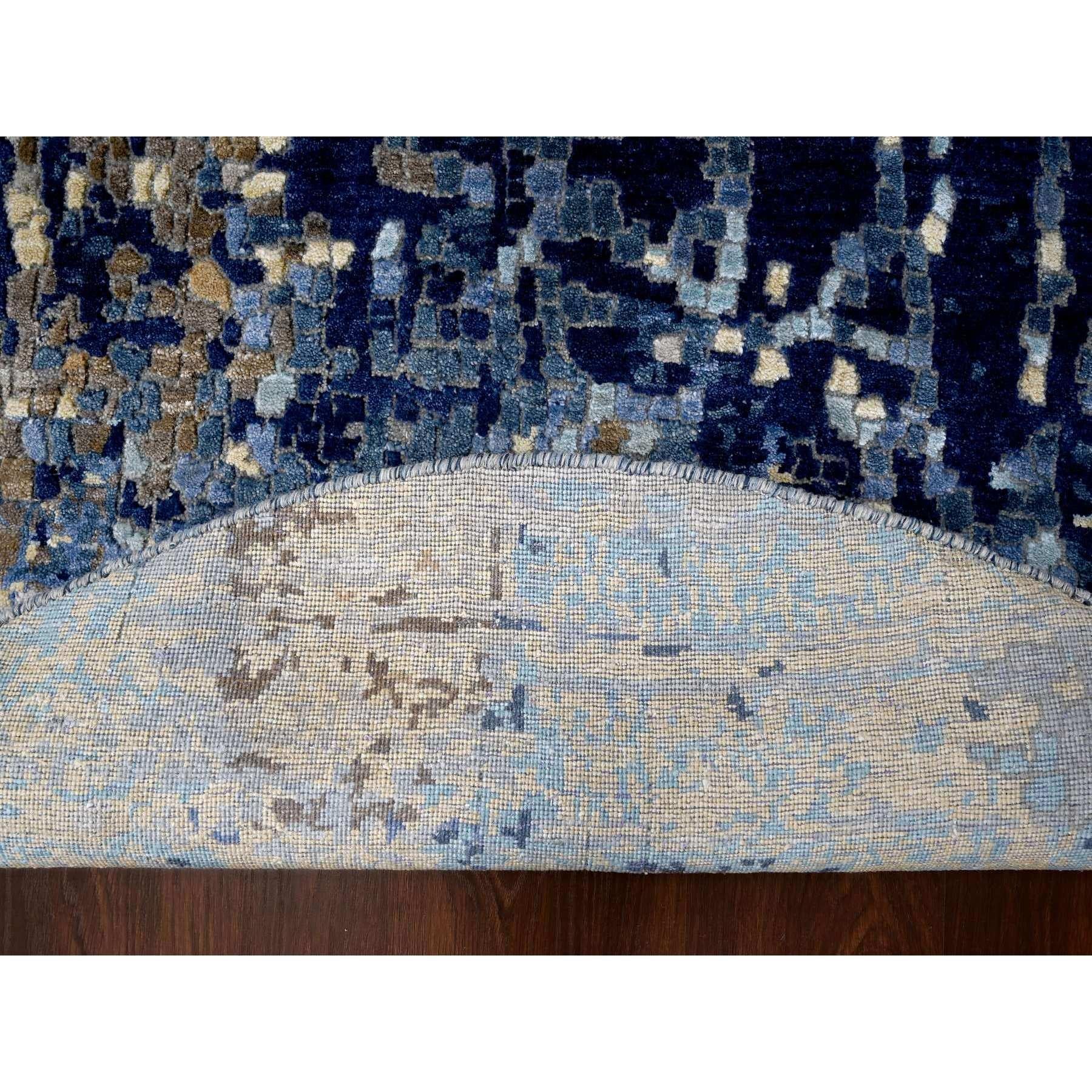 6'x6' Preußisch Blau Wolle und Seide Hand geknüpft Mosaik Design Runde Teppich (Moderne) im Angebot