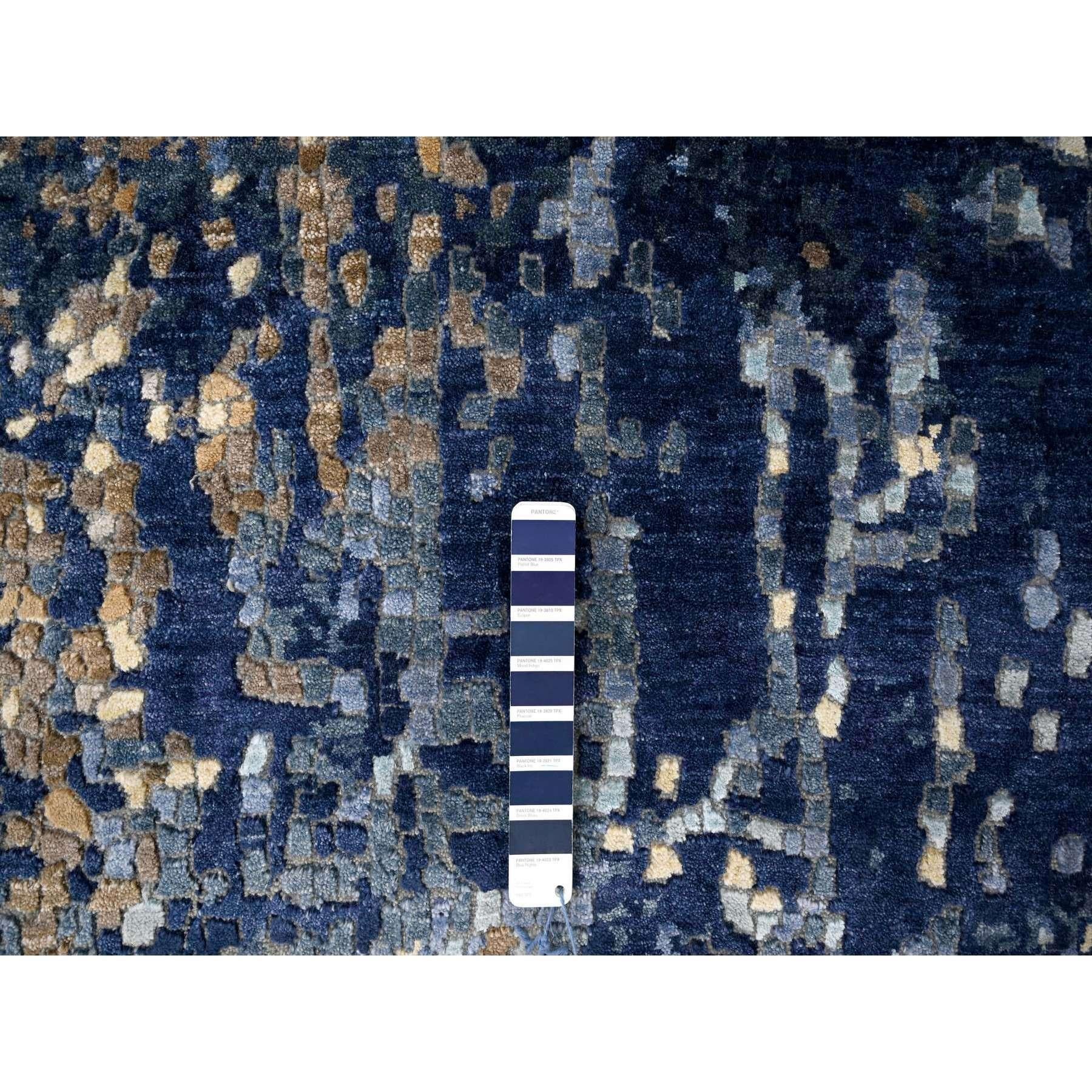 6'x6' Preußisch Blau Wolle und Seide Hand geknüpft Mosaik Design Runde Teppich (Indisch) im Angebot