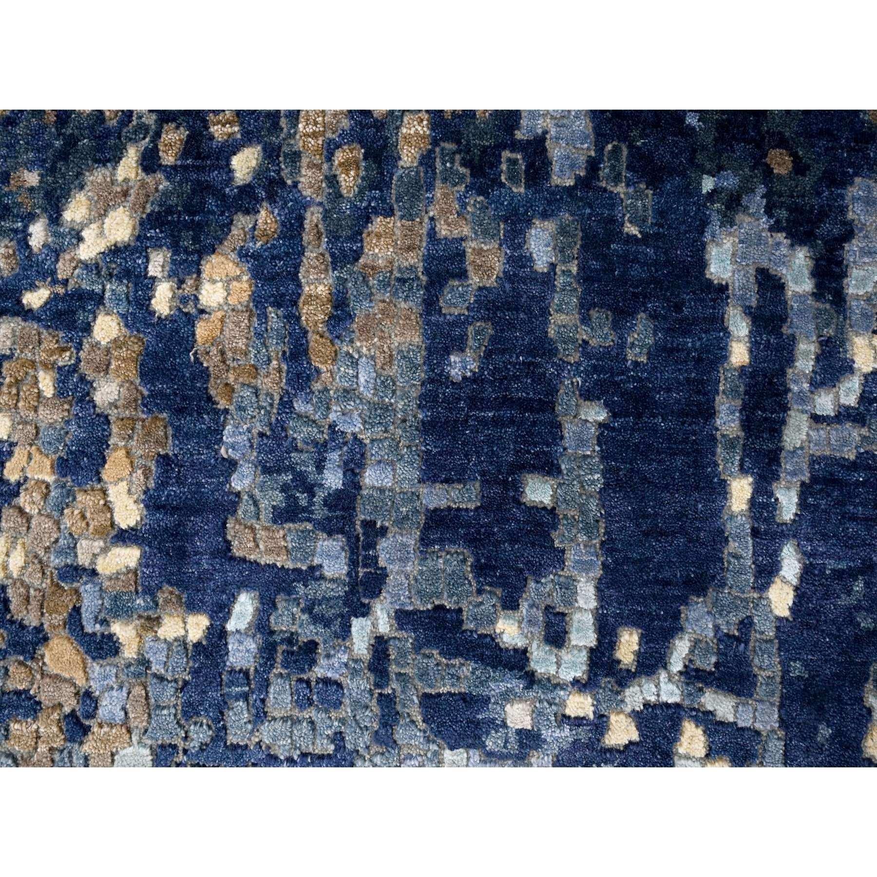 6'x6' Preußisch Blau Wolle und Seide Hand geknüpft Mosaik Design Runde Teppich (Handgeknüpft) im Angebot
