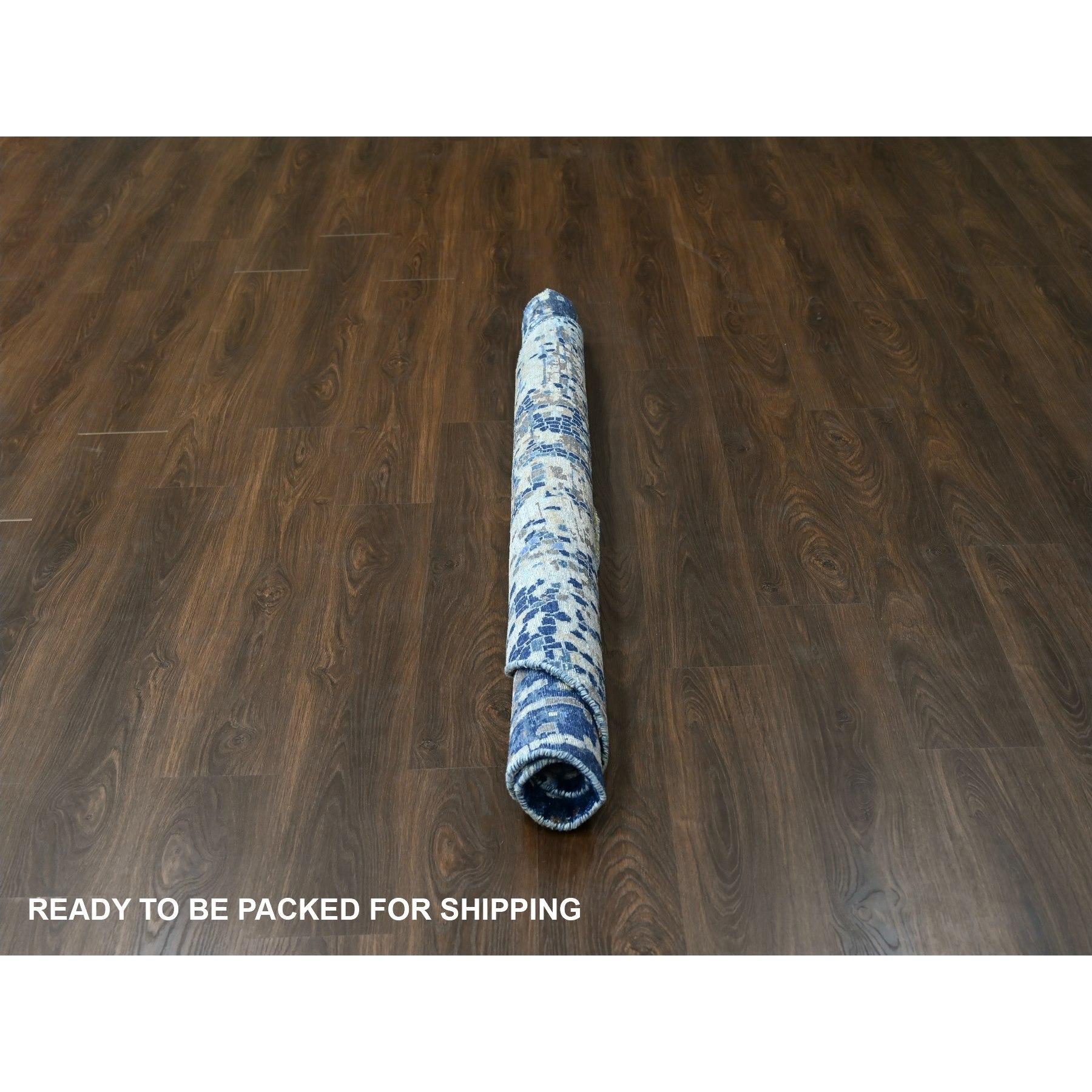 6'x6' Preußisch Blau Wolle und Seide Hand geknüpft Mosaik Design Runde Teppich im Zustand „Neu“ im Angebot in Carlstadt, NJ