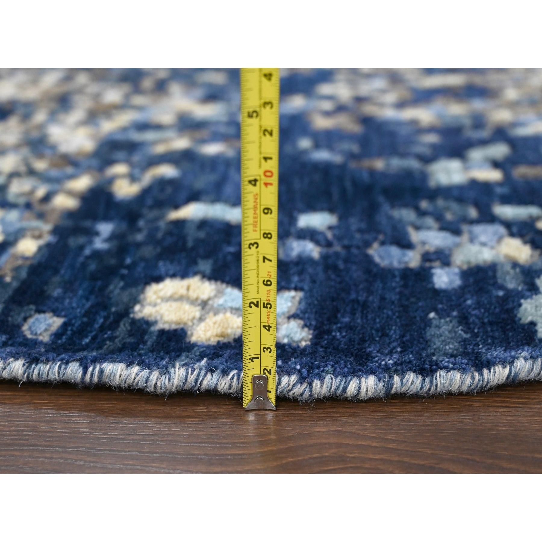 6'x6' Preußisch Blau Wolle und Seide Hand geknüpft Mosaik Design Runde Teppich (21. Jahrhundert und zeitgenössisch) im Angebot