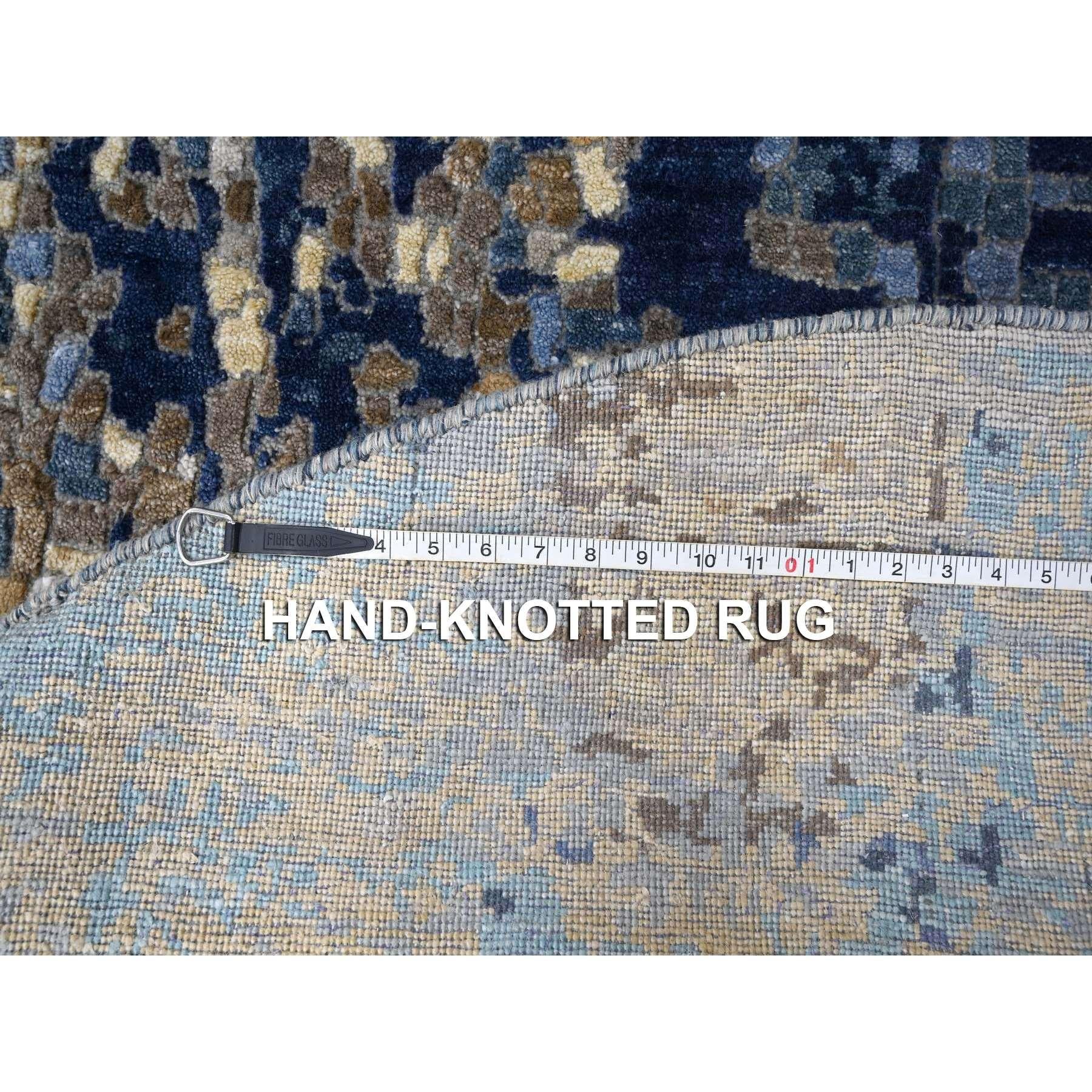 6'x6' Preußisch Blau Wolle und Seide Hand geknüpft Mosaik Design Runde Teppich im Angebot 1