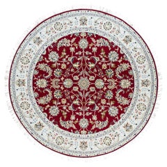 6'x6' Red, 250 KPSI, Organic Wool, Hand Knotted, Nain Design Round Rug