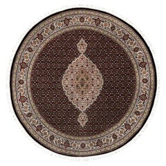 6'x6' Rich Black Hand Knotted Tabriz Mahi mit Fish Design Wolle Runde Teppich