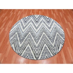 6'x6' Round Chevron Design Modern Wool and Pure Silk Hand Knotted Rug