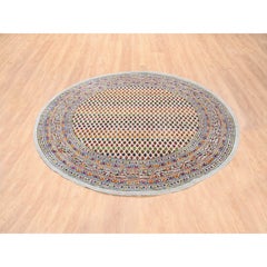 6'x6' Round Colorful Wool And Sari Silk Sarouk Mir Hand Knotted Rug