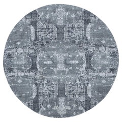 6'x6' Round Gray Wool And Pure Silk Jewellery Design Hand Knotted Rug