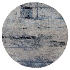 6
x6
 Round Silver, Blue Wool 
Silk Abstract Design Hand Knotted Rug