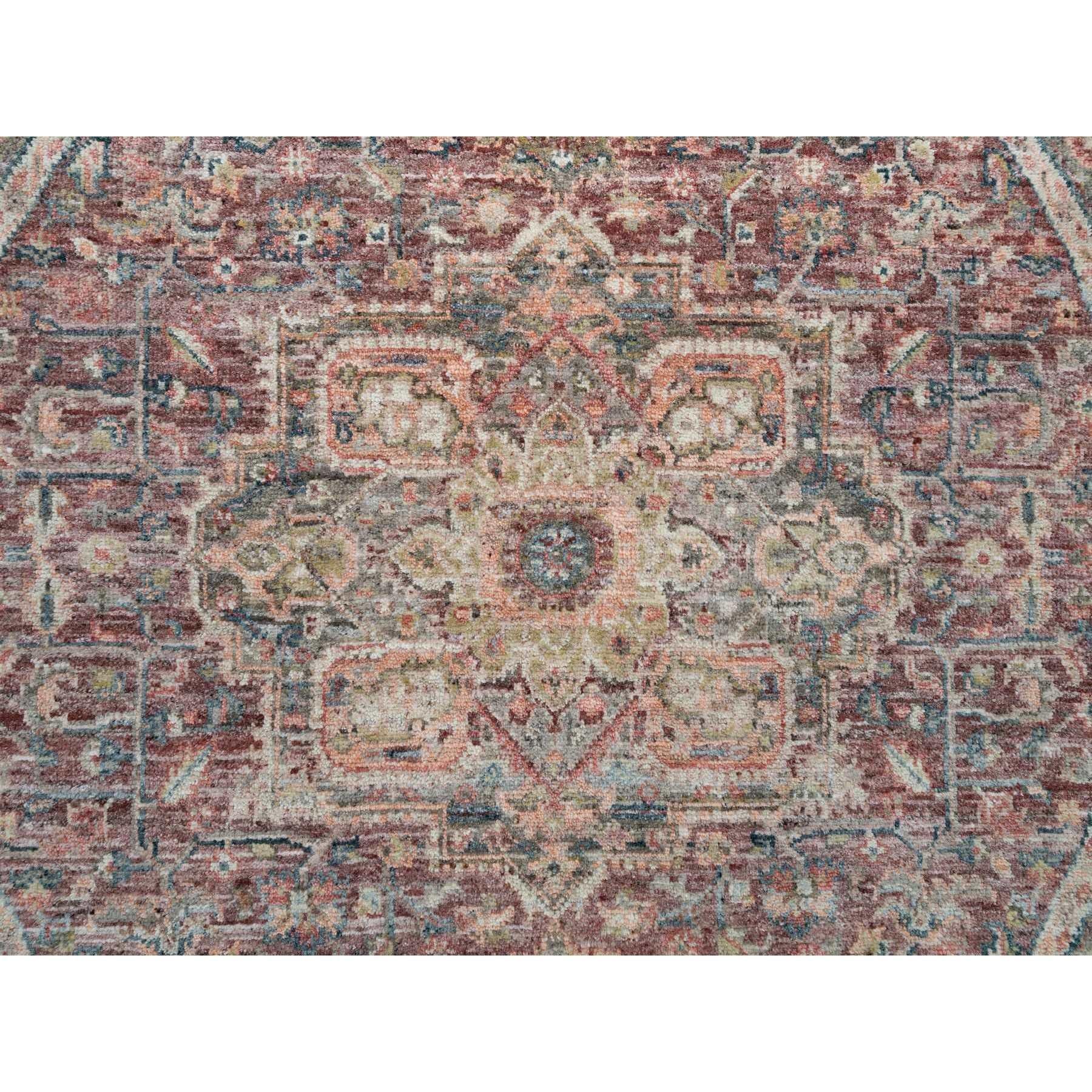 6'x6' Sangria Red Hand Knotted Pure Wool Heris Revival Round Oriental Rug im Zustand „Neu“ im Angebot in Carlstadt, NJ