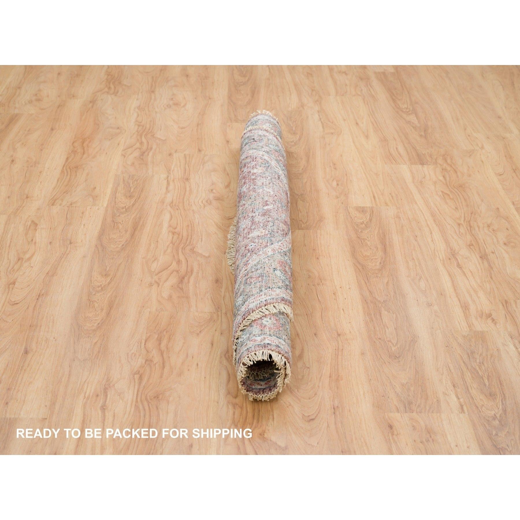 6'x6' Sangria Red Hand Knotted Pure Wool Heris Revival Round Oriental Rug (21. Jahrhundert und zeitgenössisch) im Angebot