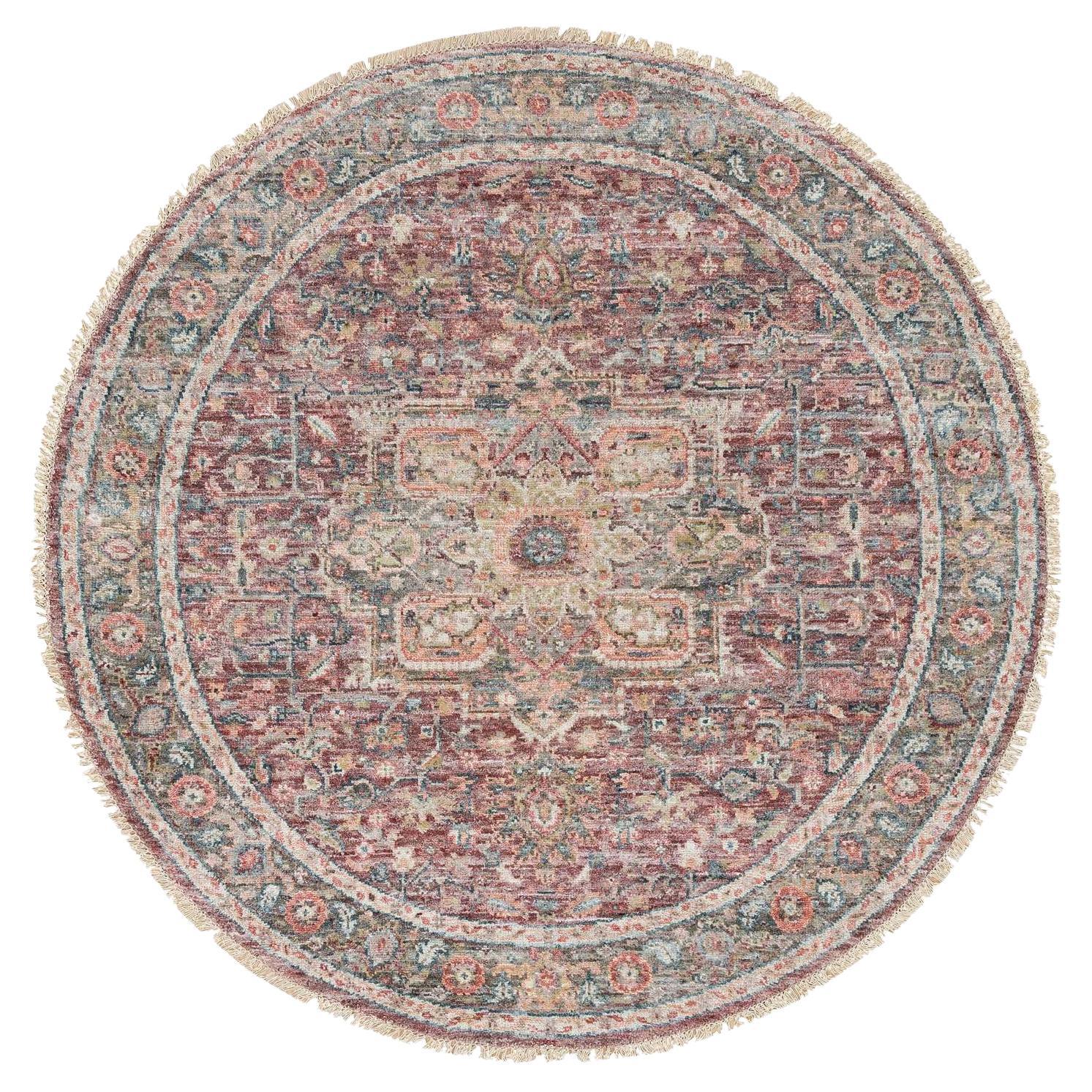 6
x6
Sangria Red Hand Knotted Pure Wool Heris Revival Round Oriental Rug