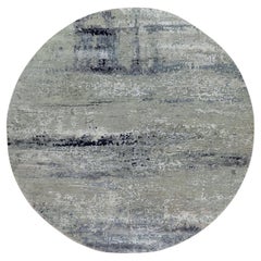 6'x6' Silver Blue Wool & Silk Modern Abstract Design Hand Knotsted Rugs (tapis noué à la main)