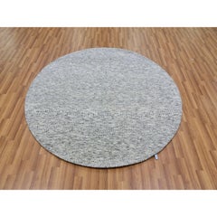 6'x6' Silver Chalice Gray Undyed Wool Grass Design annodato a mano Round Rugs