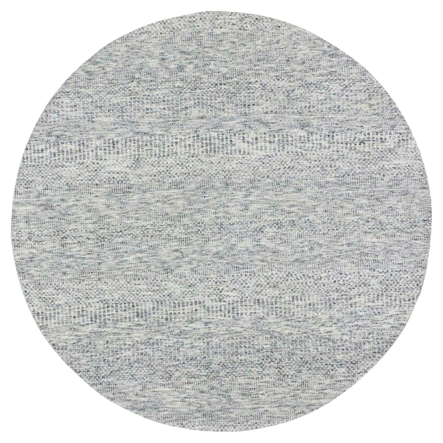 6'x6' Silver Chalice Gray Undyed Wool Grass Design Hand Knotted Round Rug