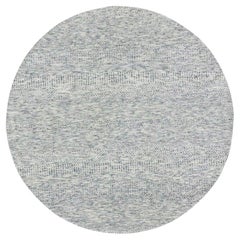 6'x6' Silver Chalice Gray Undyed Wool Grass Design Hand Knotted Round Rug