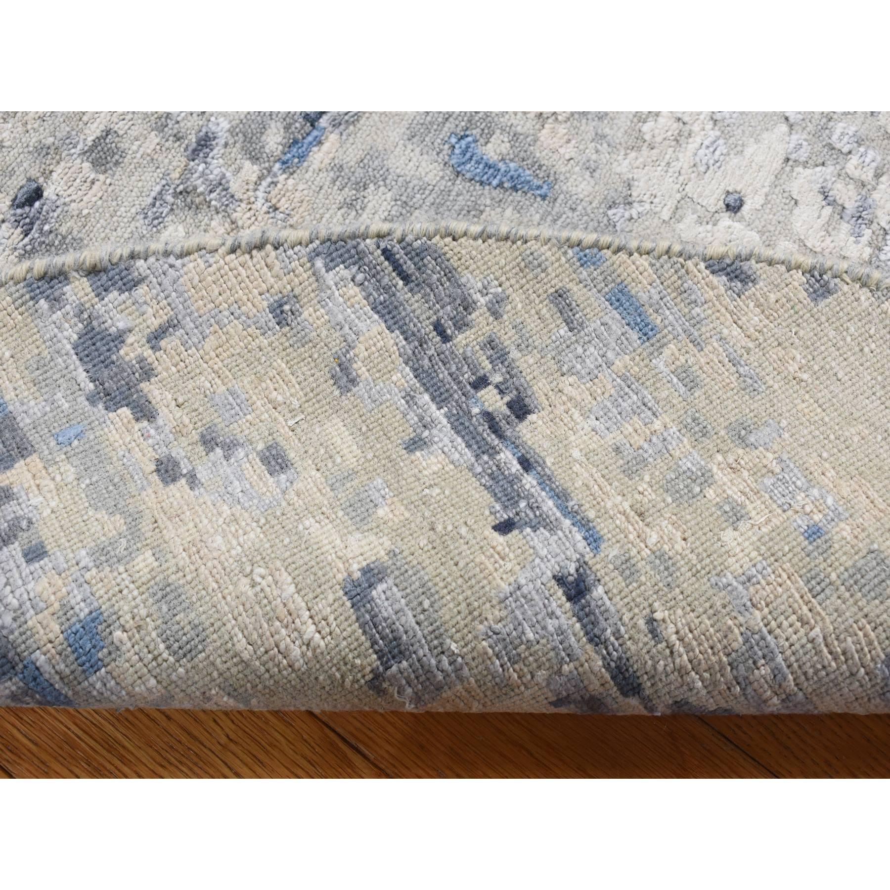 6'x6' Himmelblau, Broken Mosaic Design, Wolle und Seide, Handgeknüpft, Runder Teppich (Moderne) im Angebot