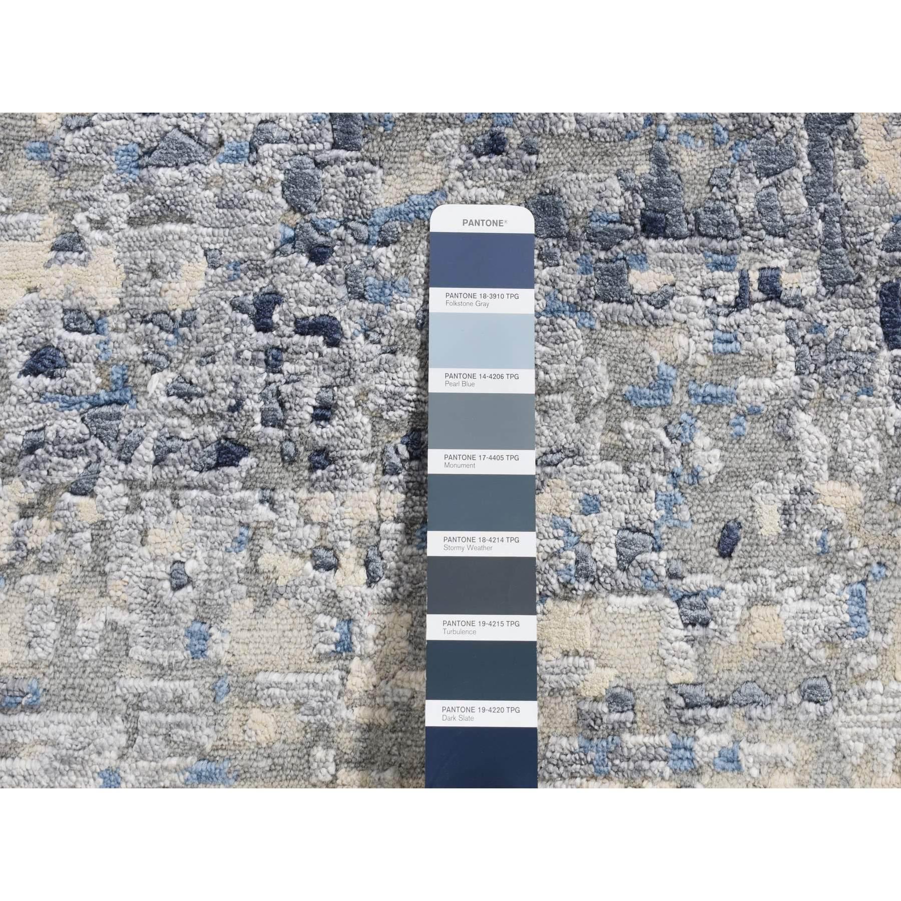 6'x6' Himmelblau, Broken Mosaic Design, Wolle und Seide, Handgeknüpft, Runder Teppich (Indisch) im Angebot