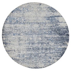 6'x6' Himmelblau, Broken Mosaic Design, Wolle und Seide, Handgeknüpft, Runder Teppich