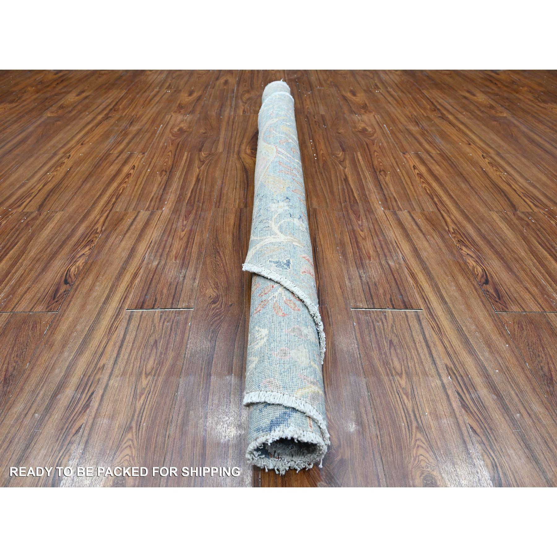 6'x6' Alfombra Redonda Anudada a Mano de Lana Azul Uranio Peshawar Aves del Paraíso Afgano en venta