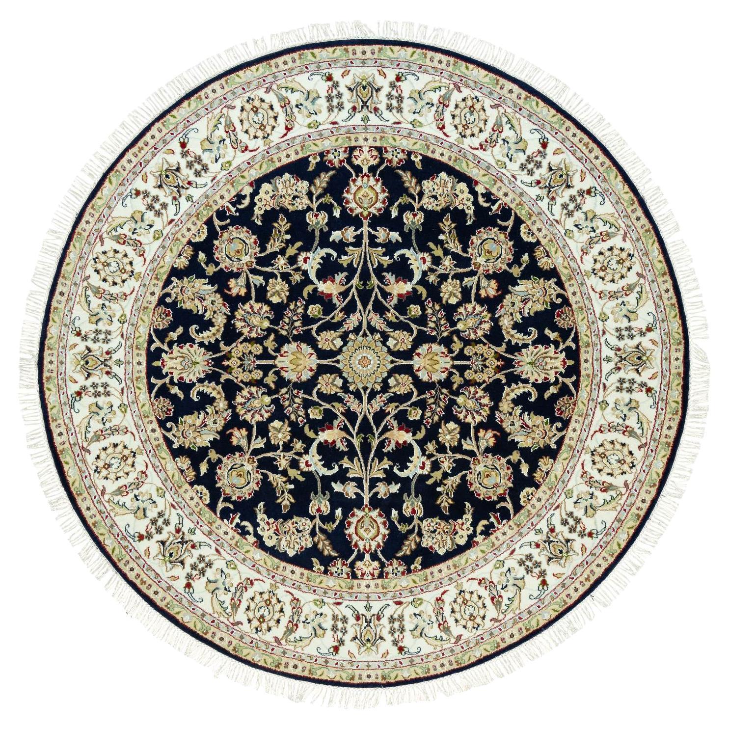 6'x6' Azul Vulcano 100% Lana Anudada a Mano 250 Nain KPSI Alfombra Oriental Redonda